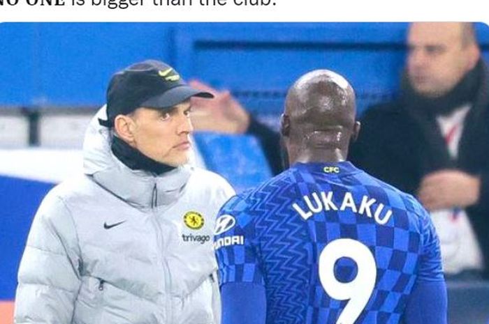 Pelatih Chelsea, Thomas Tuchel, dan Romelu Lukaku.