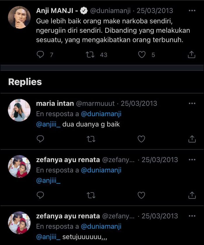 Unggahan Anji di Twitter yang menanggapi soal narkoba kembali menjadi sorotan usai sang musisi ditangkap atas kasus narkoba.
