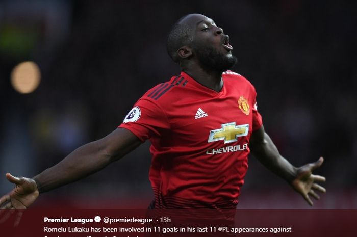 Penyerang Manchester United, Romelu Lukaku mengemas dua gol saat melawan Southampton dalam lanjutan laga ke-29 Liga Inggris.