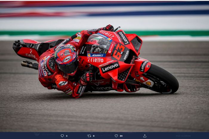 Pembalap Ducati Lenovo, Francesco Bagnaia, saat mengaspal pada MotoGP Americas 2021 di Circuit of the Americas, Austin, Texas.