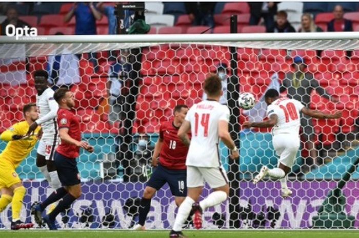  Berkat satu gol ke gawang Republik Ceska, Raheem Sterling sejajar dengan Alan Shearer dan Bukayo Saka pemain muda kedua Arsenal tampil di EURO.