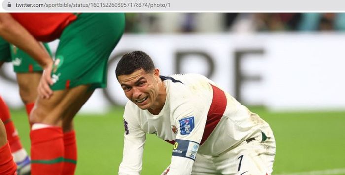 Ekspresi Cristiano Ronaldo saat gagal mengantarkan timnas Portugal melaju ke semifinal Piala Dunia 2022.