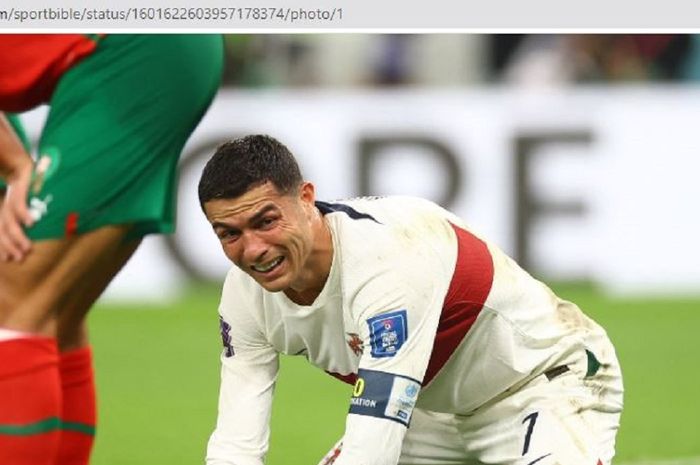 Ekspresi Cristiano Ronaldo saat gagal mengantarkan timnas Portugal melaju ke semifinal Piala Dunia 2022.
