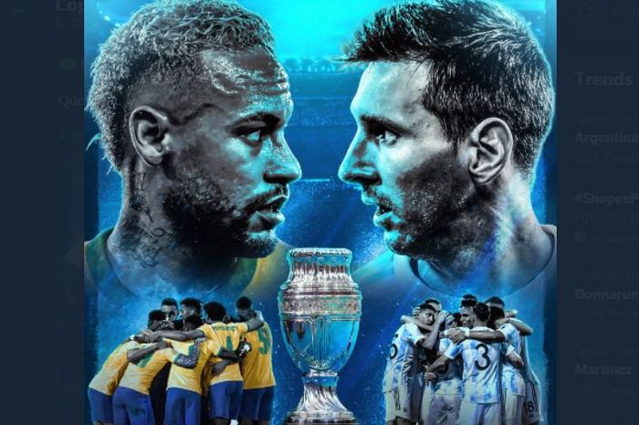 Lionel Messi dan Neymar akan bertemu dalam duel Brasil vs Argentina di final Copa America 2021.