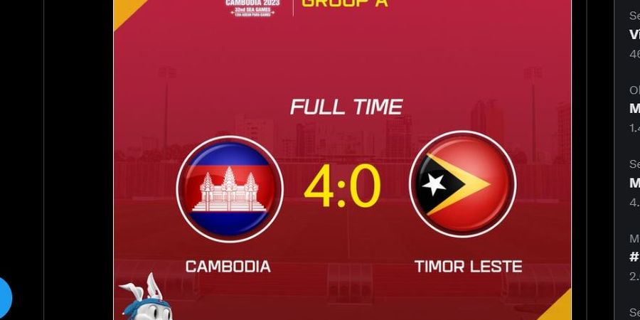 Klasemen Sementara Grup A SEA Games 2023 - Kamboja Benamkan Timor Leste, Timnas U-22 Indonesia Tergusur dari Puncak