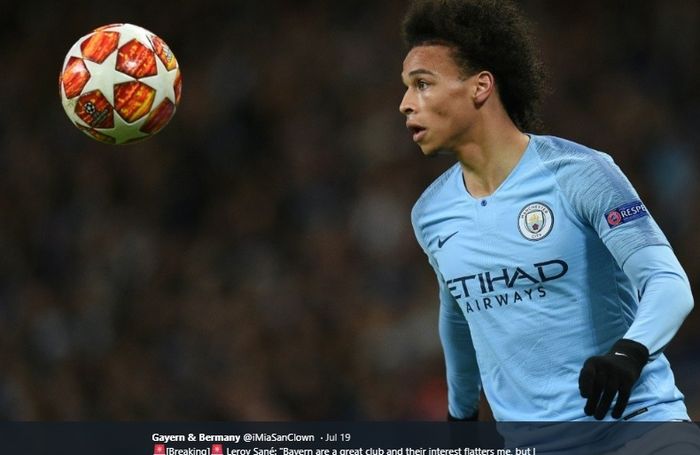 Winger Manchester City, Leroy Sane, yang dikabarkan menjadi buruan Bayern Muenchen.