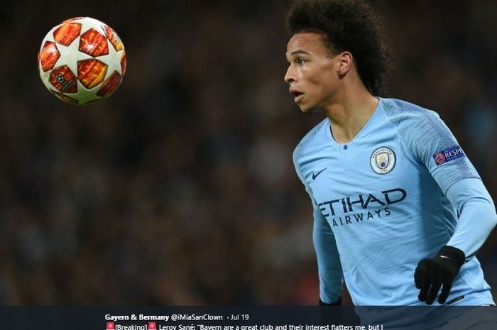 Winger Manchester City, Leroy Sane, yang dikabarkan menjadi buruan Bayern Muenchen.