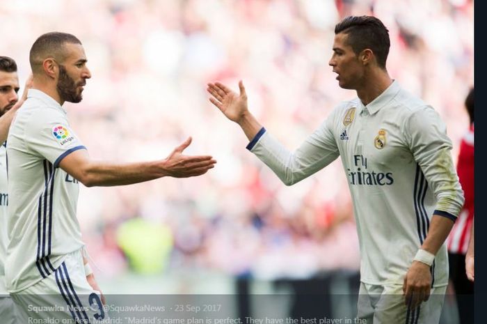 Cristiano Ronaldo (kanan) dan Karim Benzema saat masih sama-sama di Real Madrid. 