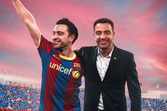 Foto penyambutan Xavi Hernandez yang diposting Barcelona untuk mengumumkan sang legenda klub sebagai pelatih baru.