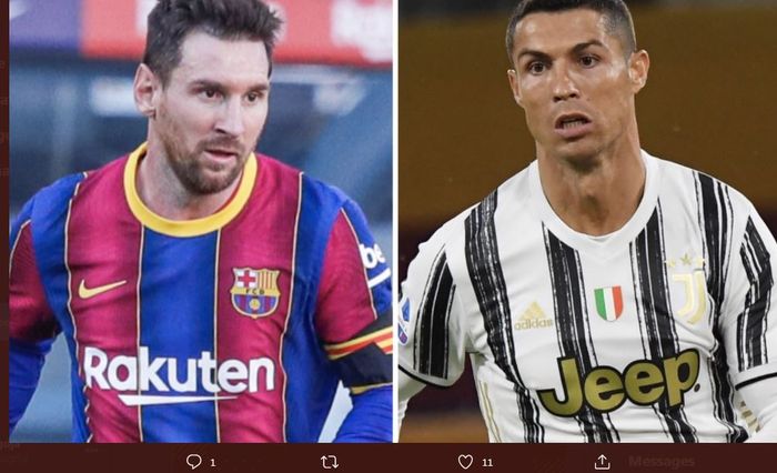 Lionel Messi dan Cristiano Ronaldo, siap bertarung dalam duel Barcelona vs Juventus di Liga Champions, 8 Desember 2020.