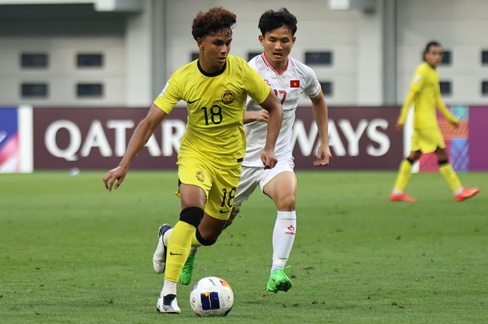 Suasana pertandingan antara timnas U-23 Malaysia melawan timnas U-23 Vietnam, Sabtu (20/4/2024).