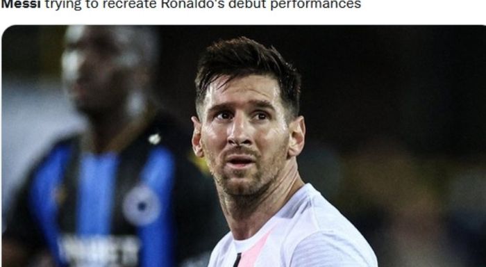 Aksi megabintang PSG, Lionel Messi, dalam laga melawan Club Brugge.