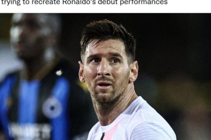Aksi megabintang PSG, Lionel Messi, dalam laga melawan Club Brugge.