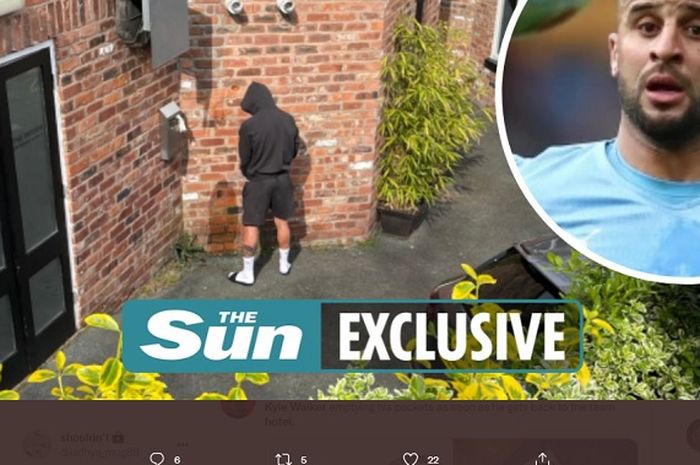 Bek Manchester City, Kyle Walker diduga kencing sembarangan di dinding sebuah hotel mewah di Inggris, Rabu (20/4/2022).