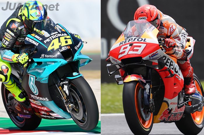 Kolase foto dua pembalap MotoGP, Valentino Rossi (kiri) dan Marc Marquez (kanan).