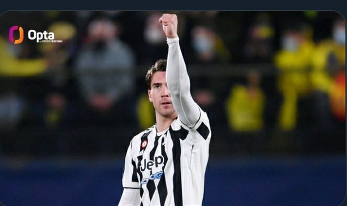 Striker Juventus, Dusan Vlahovic, pada laga leg pertama babak 16 besar Liga Champions di Estadio de La Ceramica, Selasa (22/2/2022).