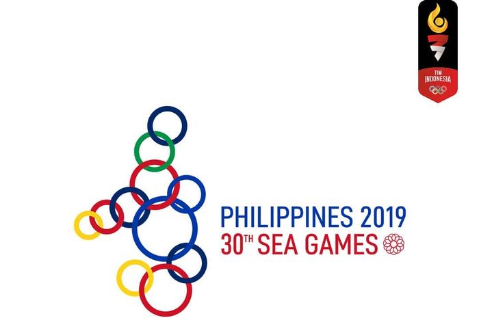 Logo Kontingen Indonesia (pojok kanan atas) dan logo SEA Games Filipina 2019