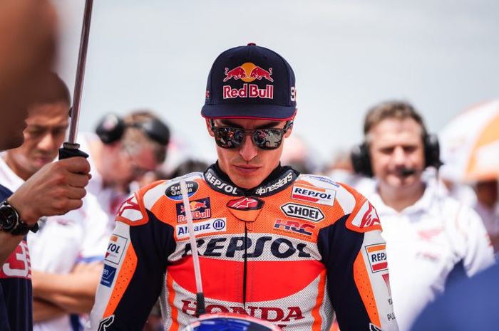 Pembalap Repsol Honda, Marc Marquez, sebelum membalap pada MotoGP Amerika 2022, Senin (11/4/2022) dini hari WIB.