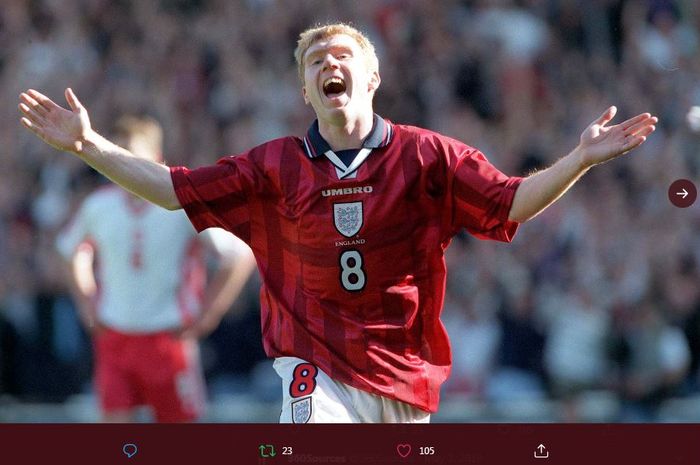 Paul Scholes saat membela timnas Inggris.