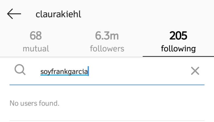 Cinta Laura tidak mengikuti akun Instagram Frank Garcia.