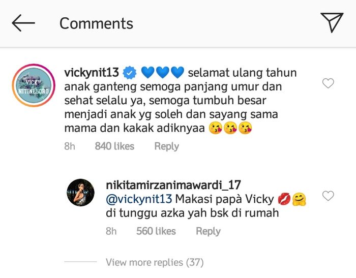 Vicky Nitinegoro ucapkan selamat ulang tahun untuk anak Nikita Mirzani.