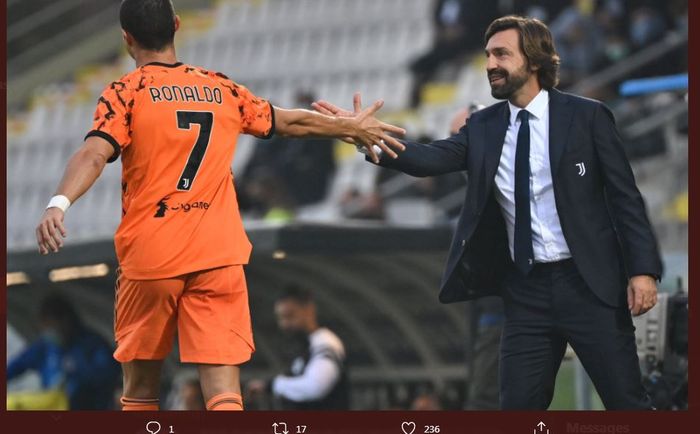 Cristiano Ronado bersama pelatih Juventus, Andrea Pirlo.