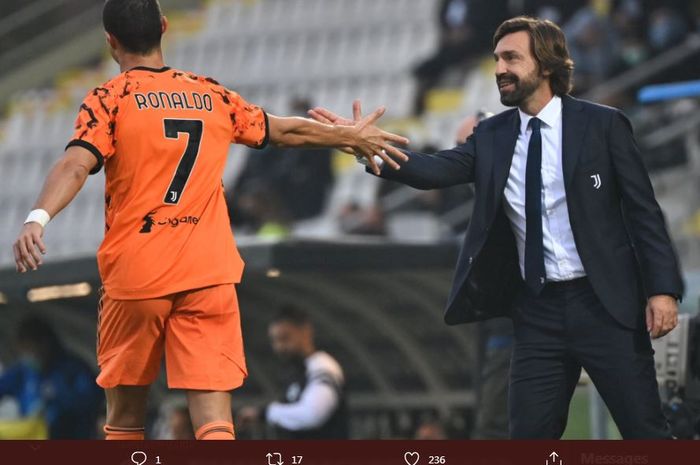 Cristiano Ronado bersama pelatih Juventus, Andrea Pirlo.