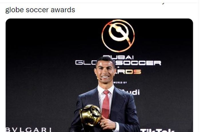 Cristiano Ronaldo dalam acara seremoni Globe Soccer Awards di Dubai.