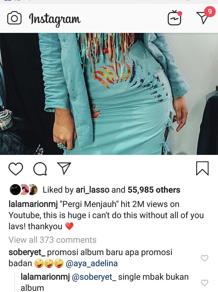 Komentar netizen yang dibalas langsung oleh Marion Jola.