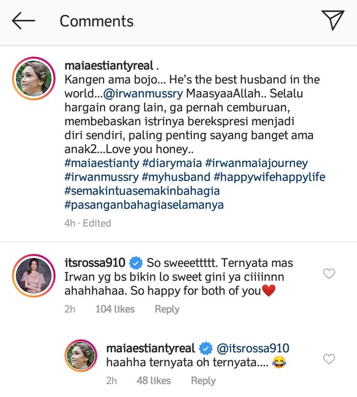 Rossa menyebut bahwa Maia Estianty sudah berubah sejak menjadi Nyonya Irwan Mussry.