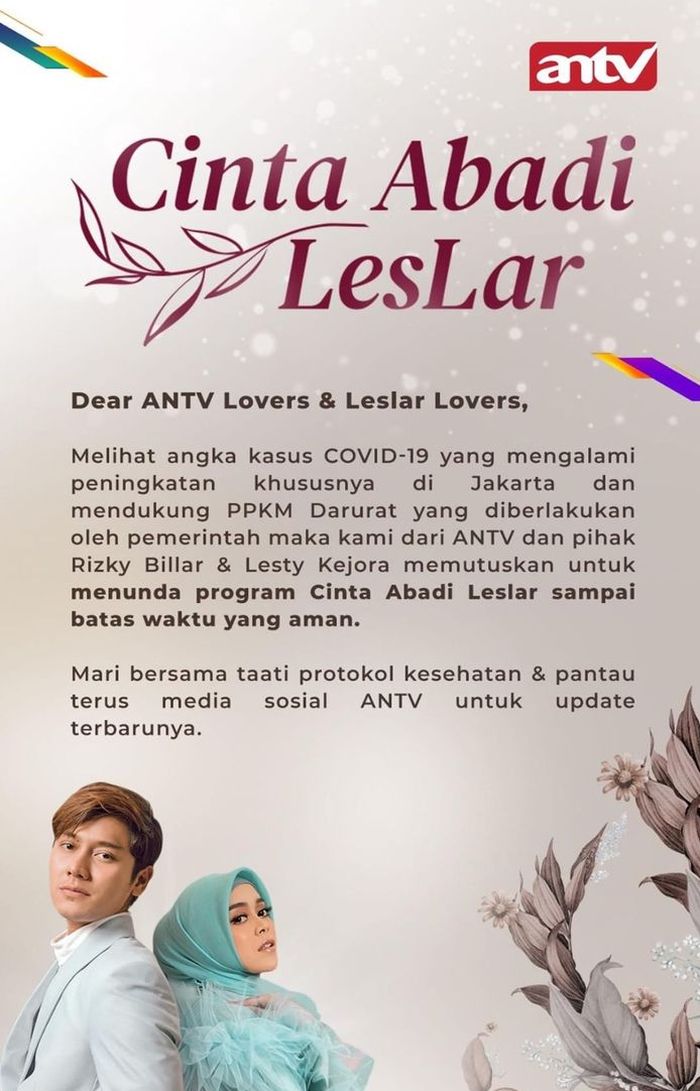 Siaran pernikahan Lesty Kejora dan Rizky Billar ditunda