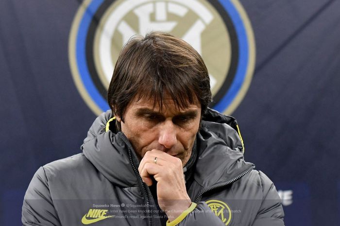 Ekspresi pelatih Inter Milan, Antonio Conte.