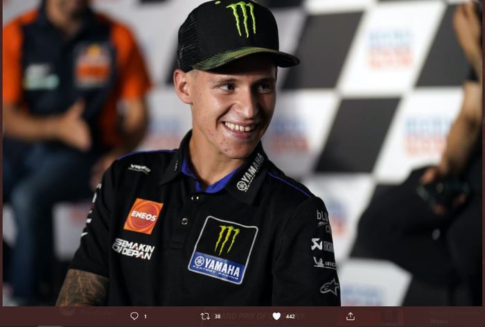 Pembalap Monster Energy Yamaha, Fabio Quartararo, saat berbicara pada sesi konferensi pers MotoGP Jerman 2021. 