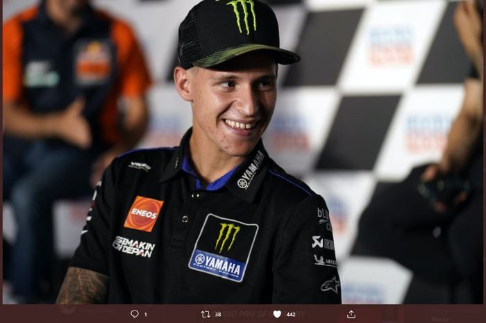 Pembalap Monster Energy Yamaha, Fabio Quartararo, saat berbicara pada sesi konferensi pers MotoGP Jerman 2021. 