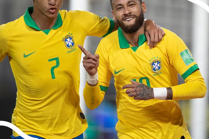 Neymar pada laga Brasil  VsPeru dalam laga Kualifikasi Piala Dunia 2022 zona Conmebol di Estadio Nacional, Peru, Rabu (14/10/2020) pagi WIB.