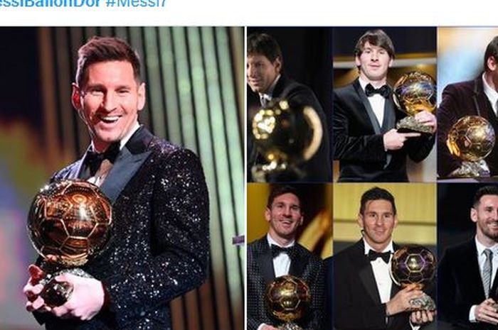 Lionel Messi dengan tujuh koleksi trofi Ballon d'Or.