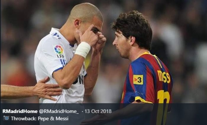Perseteruan Pepe dan Lionel Messi dalam duel Real Madrid versus Barcelona pada final Copa del Rey, 19 Januari 2012.