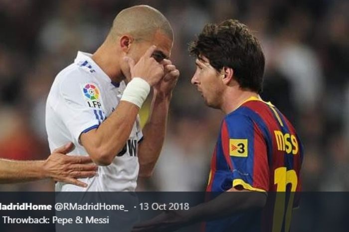 Perseteruan Pepe dan Lionel Messi dalam duel Real Madrid versus Barcelona pada final Copa del Rey, 19 Januari 2012.