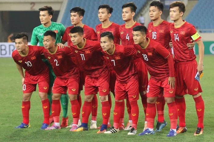 Skuat Timnas U-23 Vietnam saat menghadapi Brunei Darussalam di Kualifikasi Piala Asia U-23 2020.