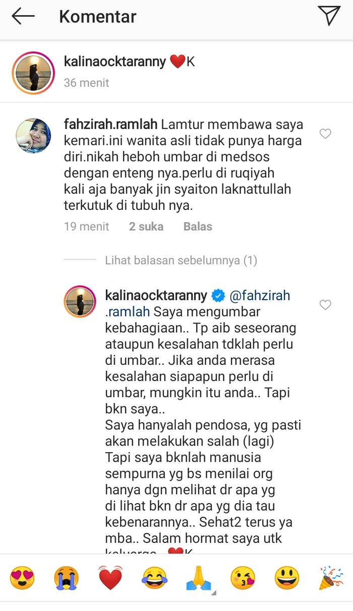 Kalina jawab komentar netizen yang menghakiminya