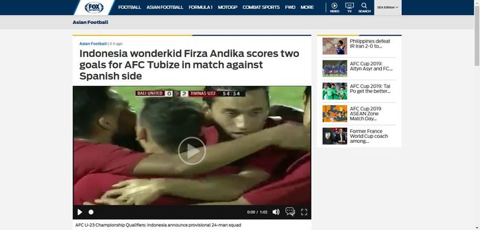 Media ternama di Asia, Fox Sports Asia, turut mewartakan dua gol yang dicetak Firza Andika ke gawang akademi Barcelona.