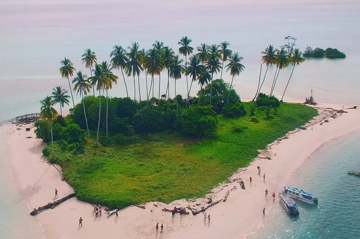 Keindahan Pulau Manimbora dengan pantai berpasir putih dan air laut yang jernih, tempat sempurna untuk bersantai dan menikmati alam
