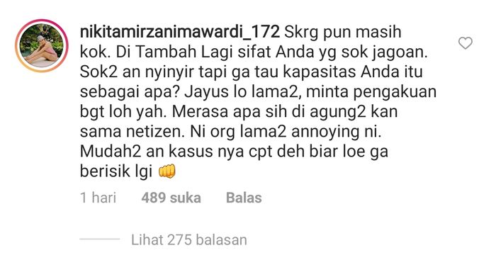 Komentar Nikita Mirzani di postingan dr Richard Lee.