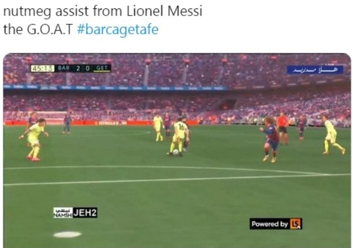 Assist dari megabintang Barcelona, Lionel Messi, dalam laga kontra Getafe pada Sabtu (15/2/2020).