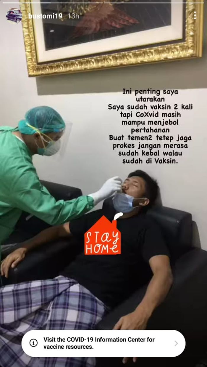 Unggahan Instagram story Ahmad Bustomi yang mengaku positif tertular Covid-19.