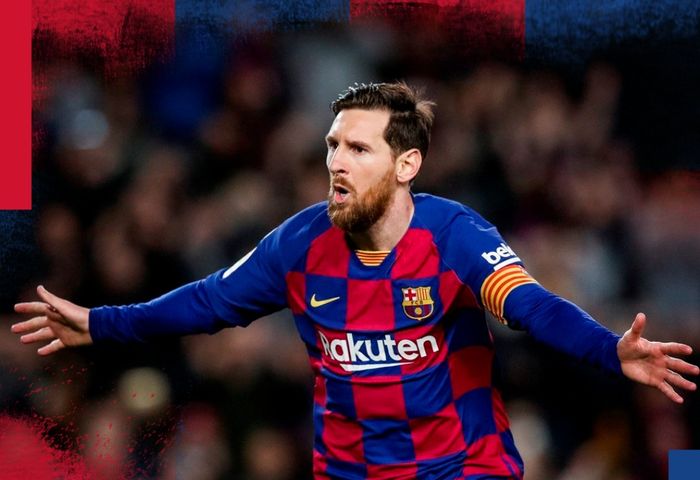 Selebrasi megabintang Barcelona, Lionel Messi, dalam laga Liga Spanyol kontra Real Sociedad di Camp Nou, Sabtu (7/3/2020).