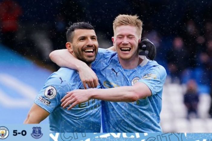 Manchester City pesta gol ke gawang Everton, Sergio Aguero cetak brace, laga perpisahan berakhir dengan manis.