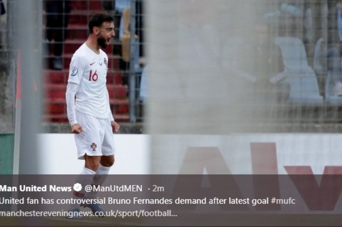 Gelandang timnas Portugal, Bruno Fernandes, merayakan golke gawnag Luksemburg lada lanjutan Kualifikasi Piala Eropa 2020.