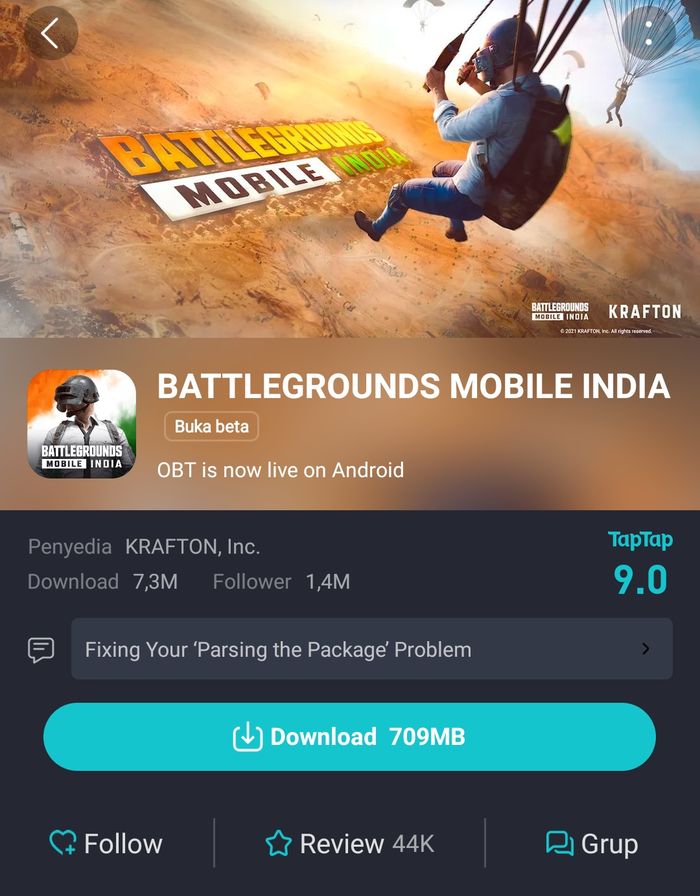 TapTap Battlegrounds Mobile India page