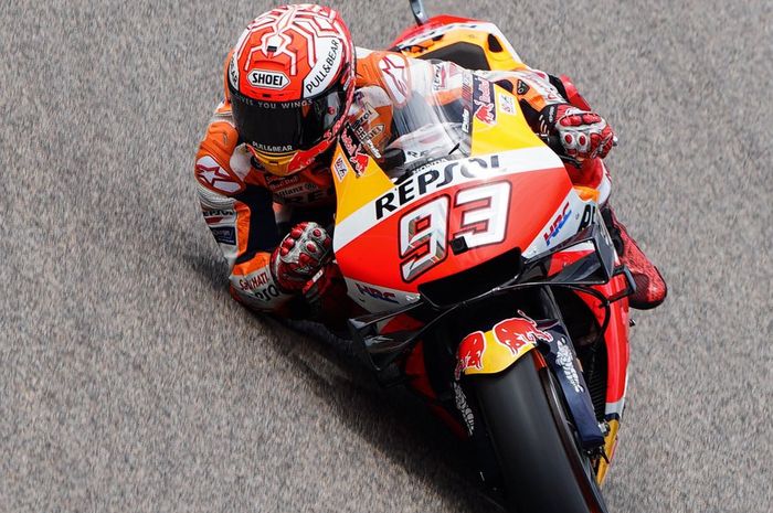 Aksi Marc Marquez (Repsol Honda) kala tampil pada sesi latihan bebas MotoGP Jerman 2019, Jumat (5/7/2019)